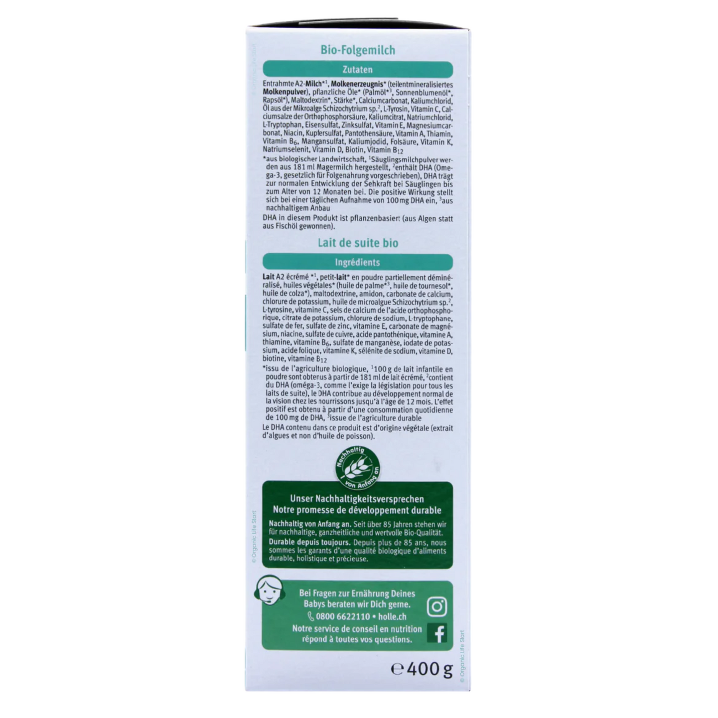 Back view of a food product packaging with text and logos on a white background