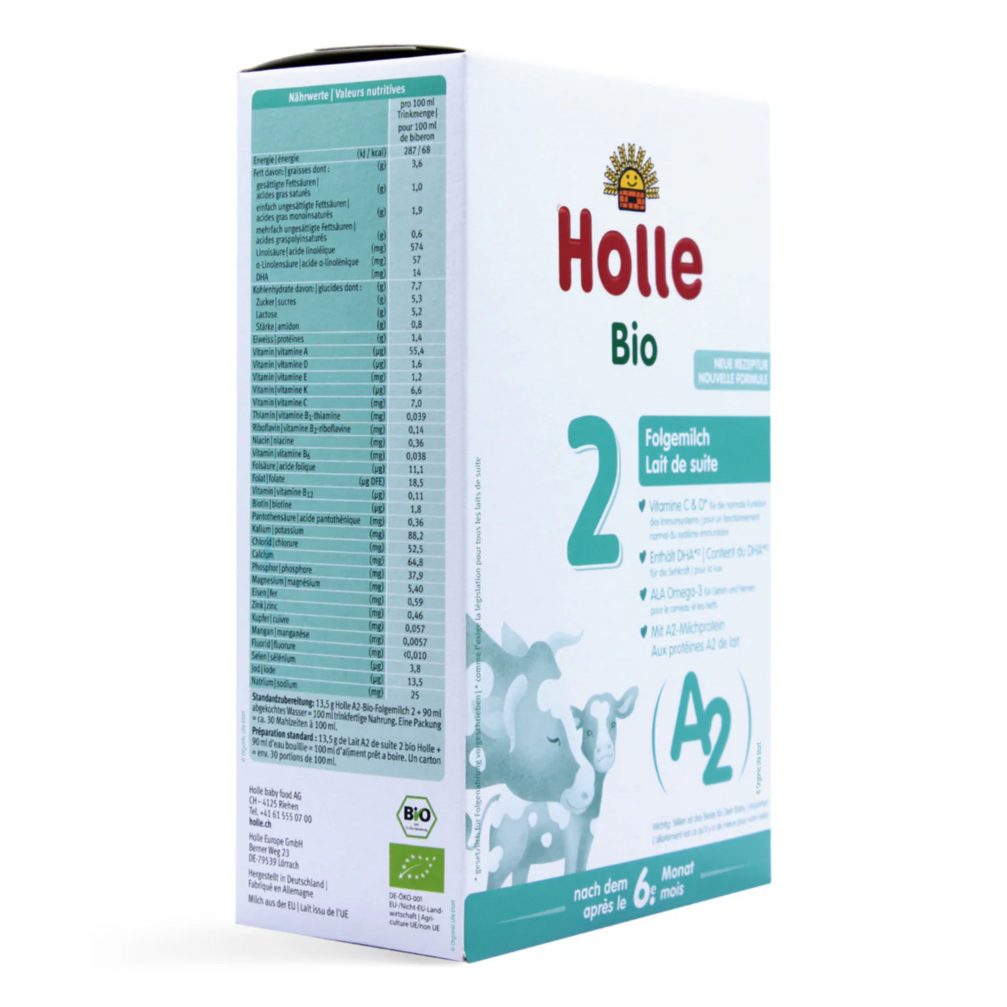 Holle Bio baby formula packaging on a white background