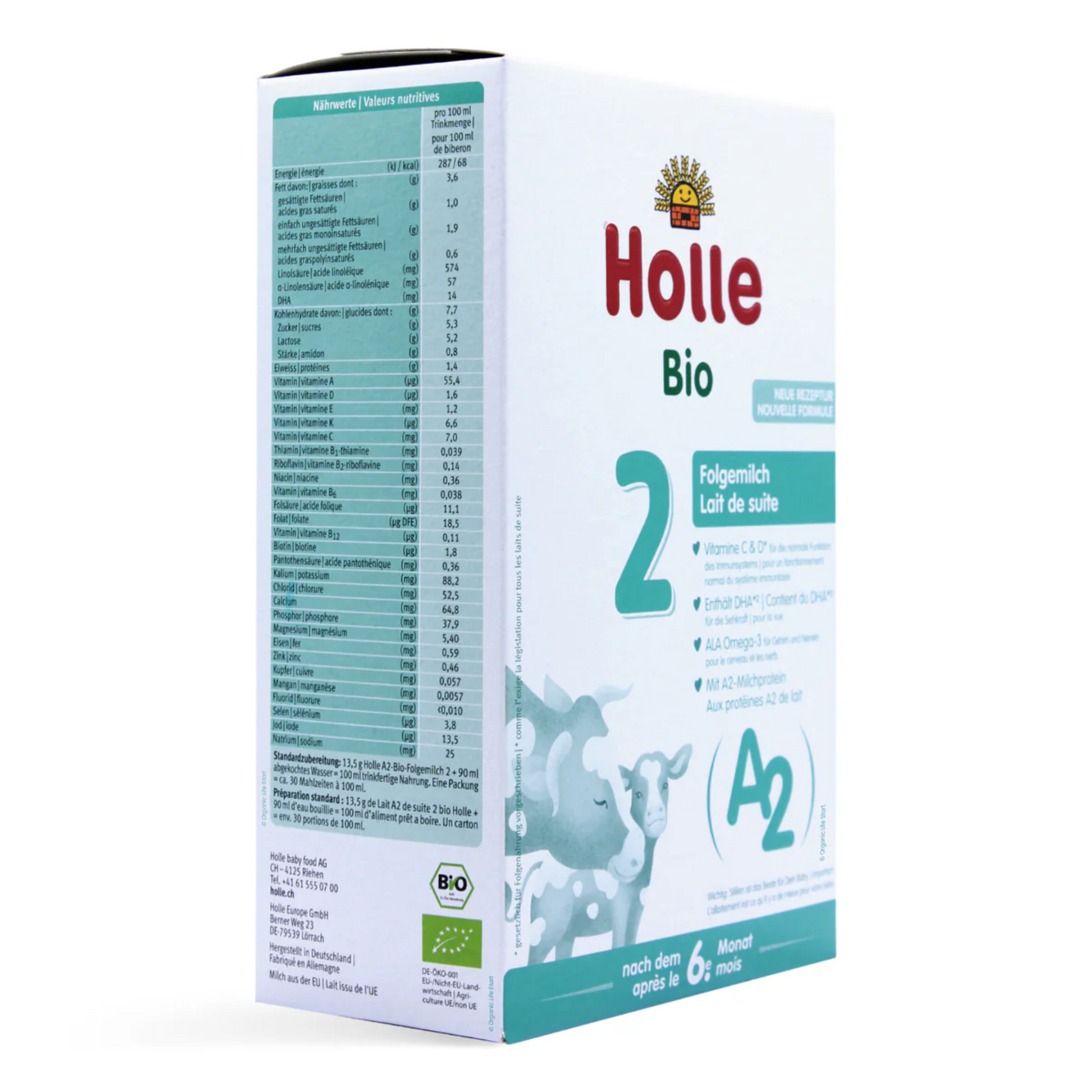 Holle Bio baby formula packaging on a white background