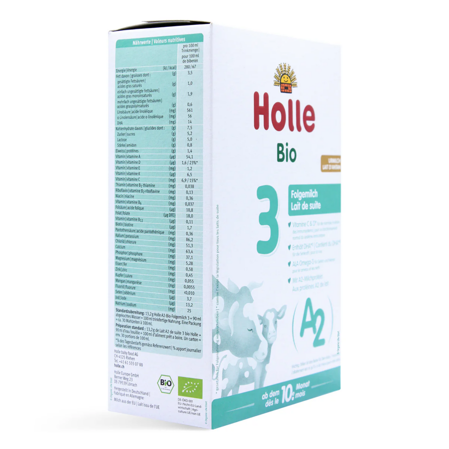 Holle Bio milk formula box on a white background