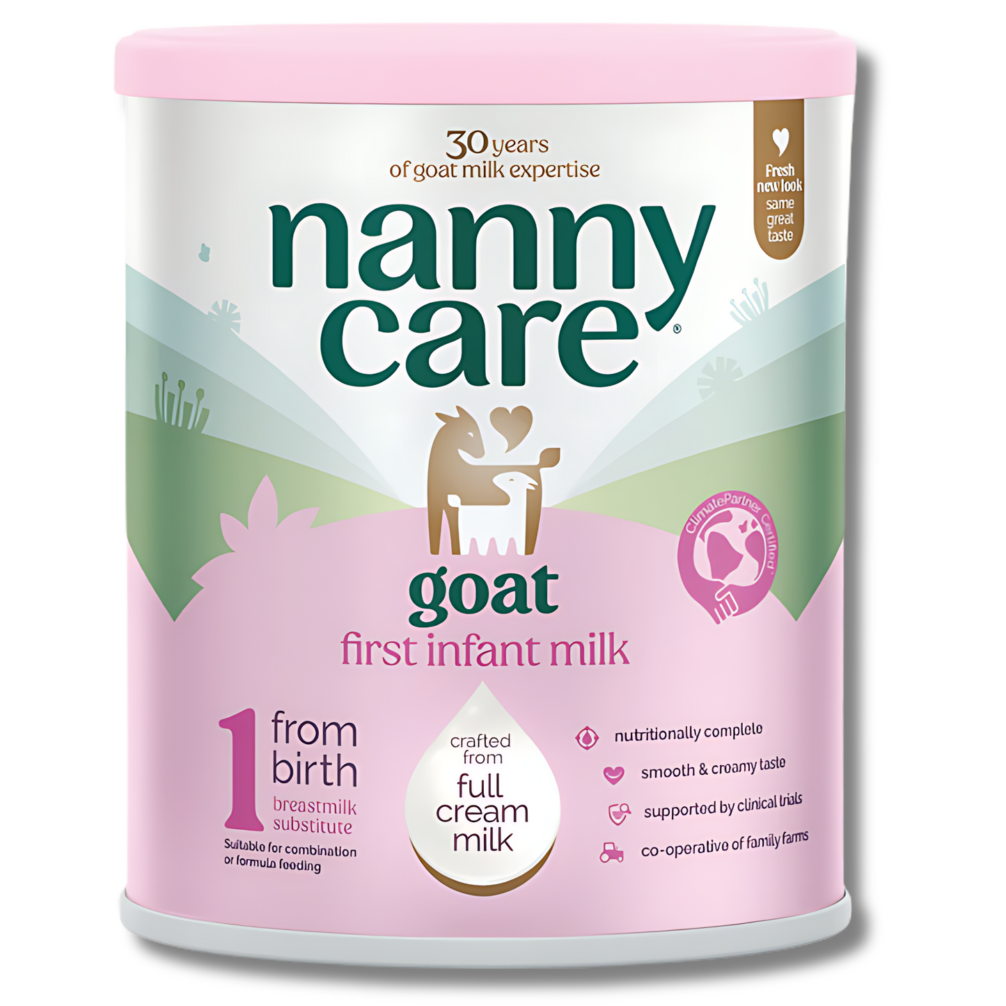 Nanny Care goat first infant milk powder can on a white background