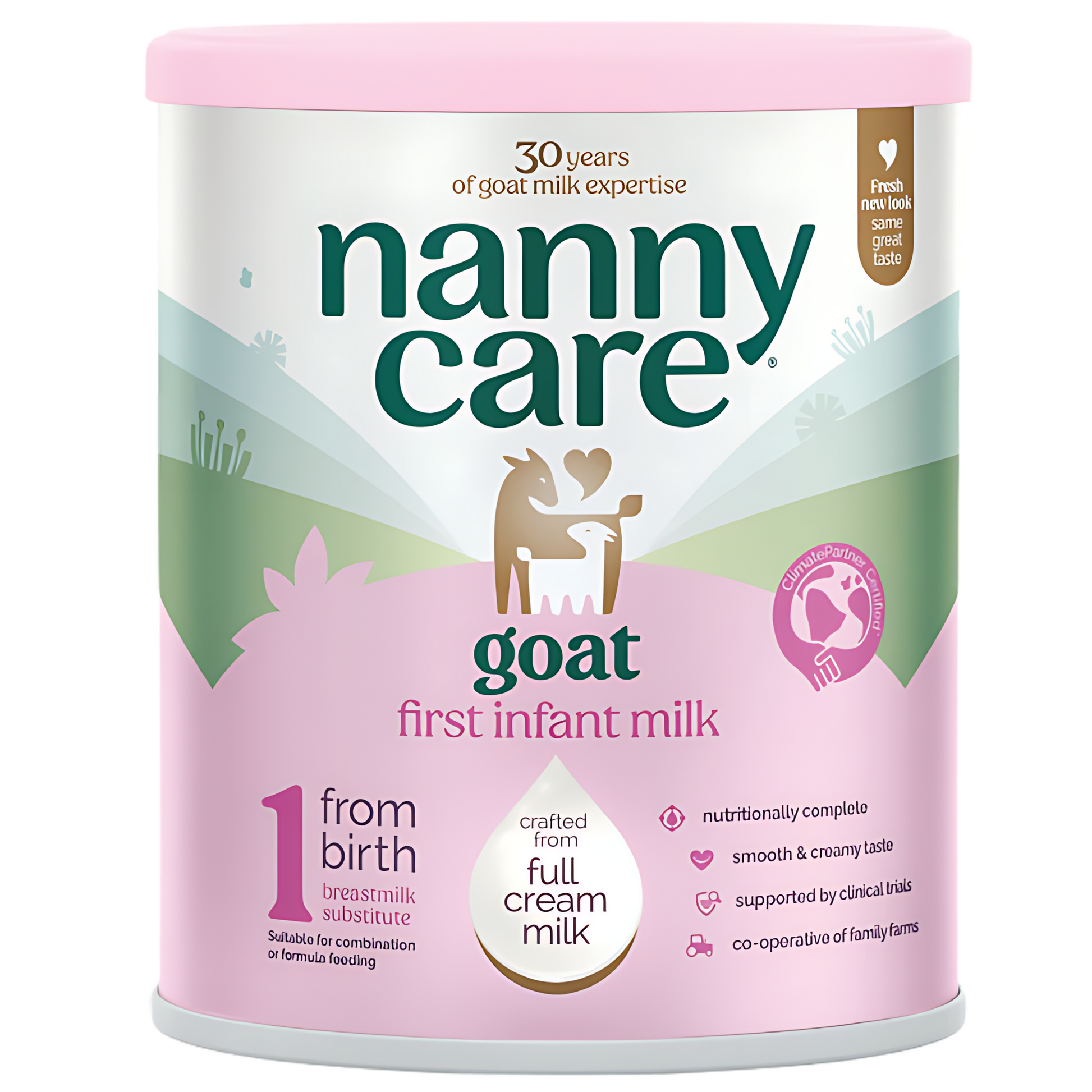 Nanny Care goat first infant milk powder can on a white background