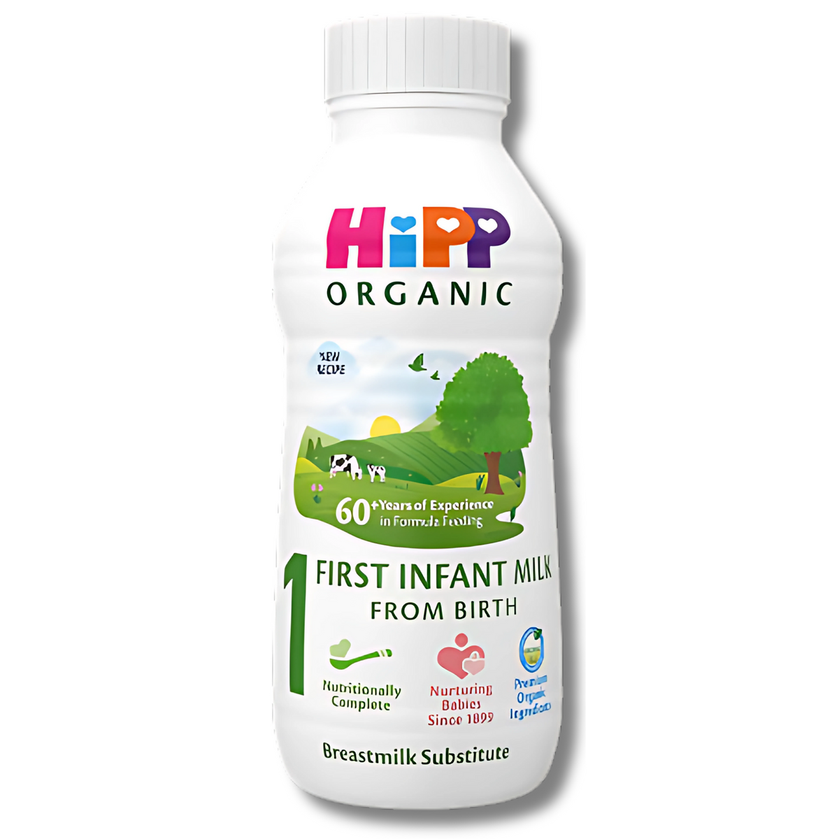 Hipp Organic First Infant Milk bottle on a white background