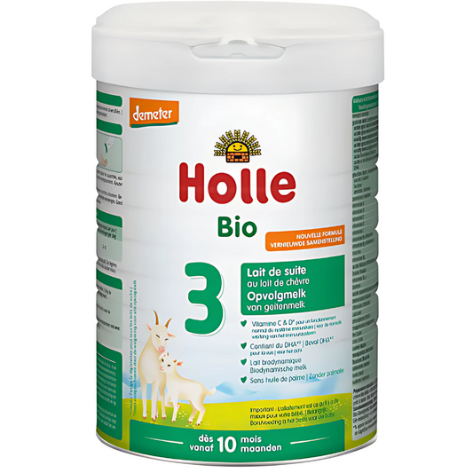 Holle Bio baby formula container on a white background
