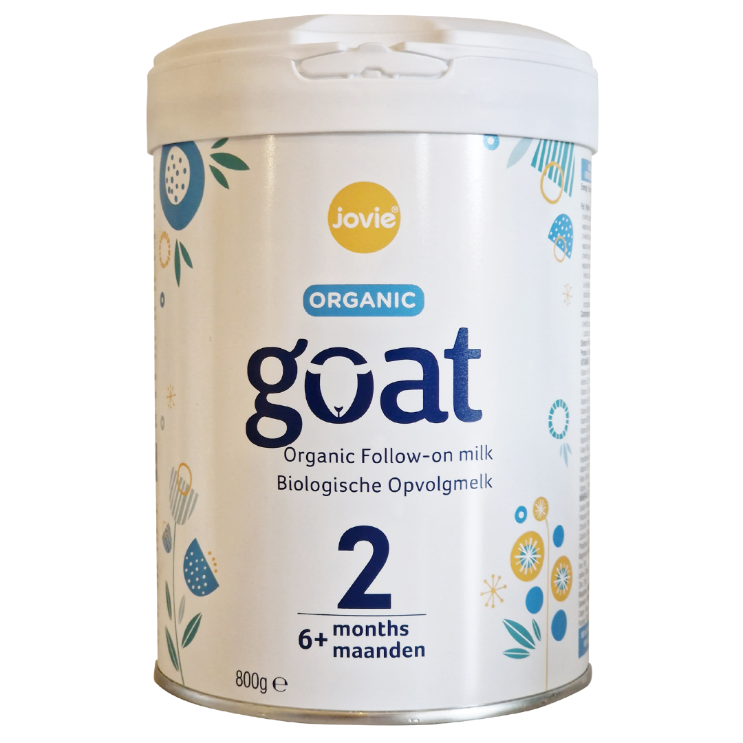 Jovie Organic Goat Milk (Stage 2) 800g container with organic follow-on milk for infants 6 months and older