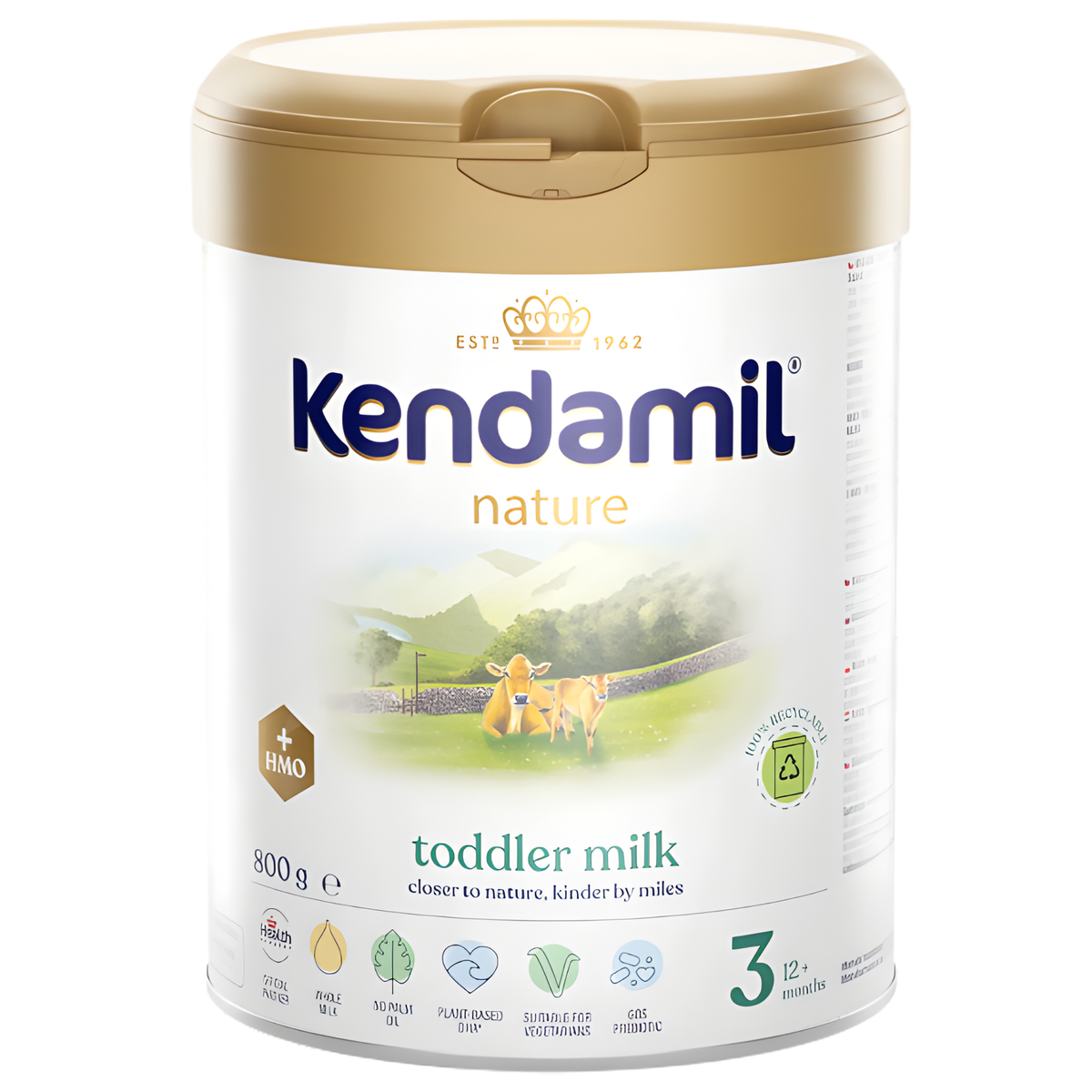 Kendamil toddler milk powder container on a white background